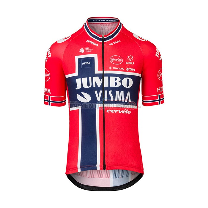 Abbigliamento Ciclismo Jumbo Visma Manica Corta 2022 Rosso Blu